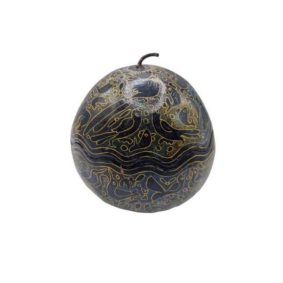 Handcrafted Maque Decorative Gourd With Intricate Carvings & Natural Wax Finish - Picture 7 of 13